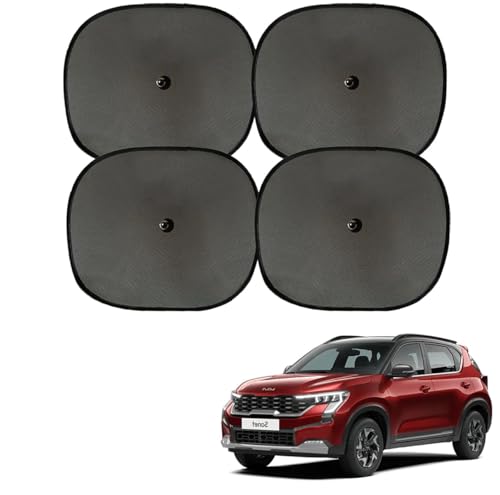 Image of Car Universal Side Window Black Sunshade Compatible for Kia Sonet, Heat /UV Rays Protection Curtain Universal Set of 4pcs