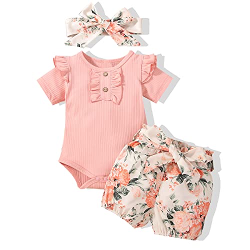 Image of JOPGEEY Newborn Infant Baby Girl Clothes Summer Outfits Short Sleeve Romper Pants Set Cute Toddler Girl Clothes