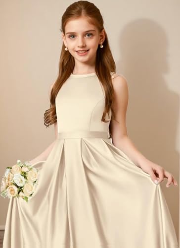 TIANMEI Satin Junior Bridesmaid Dresses Halter Neck Flower Girl Dresses for Wedding4