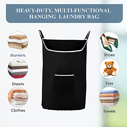 The Fine Living Co. X-Large Hanging Laundry Hamper With Over Door Hooks & Adhesive, Durable Space Saving Laundry Bag With Zipper And Wide Open Top, Hanging Dorm Laundry Hamper 20"X3.38"X30" (Black-Xl) #TOP4
