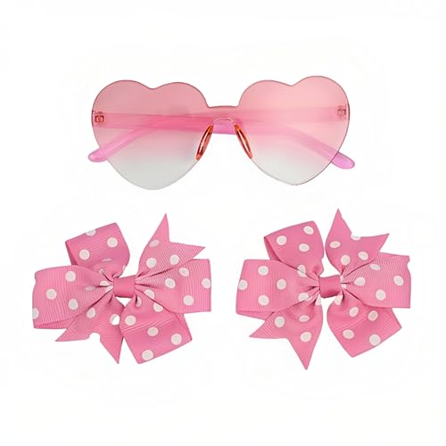 5.12'' Youth Girls Heart Sunglasses 3.35'' Kawaii Pink Bow Hair Clips Cute Pink Fashion Accessory Combo for Birthday Photo Prop Party Back to School Christmas