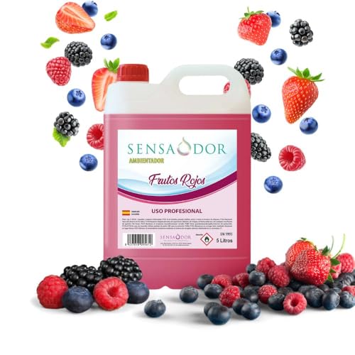 Ambientador Frutos Rojos SENSAODOR, 5 Litros, Rojo, Garrafa, Profesional, Empresas, Negocio, Limpieza, Neutralizador, Quitaolor, Buen olor, Aromatizador