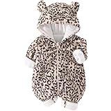 [Scifimp] ベビーロンパース、ヒョウ柄、フード付き、暖かい、フロントジッパー、着脱簡単、新生児や幼児に適しており、秋冬に最適です。