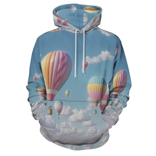 Sweatshirts avec Poches Imprimé 3D Nuages Montgolfières Pull Tendance Harajuku Manches Longues
