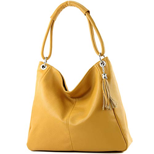 modamoda de - Ital Grand Sac à bandoulière en cuir Shopper T165, Couleur:jaune moutarde Cover