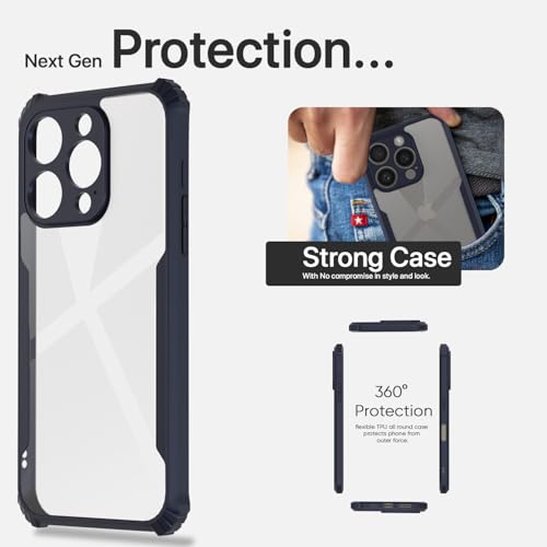 Image of Pikkme Crystal Clear Transparent Back | Ultra Hyrbid | Full Camera Protection | Raised Edge | Bumper Back Case for iPhone 16 Pro (Blue)