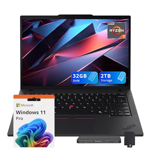 Image of Lenovo ThinkPad T14 Gen 5 14 inch WUXGA Laptop, AMD Ryzen 7 PRO 8840U, 32GB RAM, 2TB Storage(1TB SSD+1TB Docking Station Set), AMD Radeon 780M, Backlit Keyboard, Fingerprint Reader, Win 11 Pro, Black