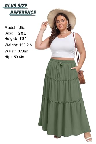 Image of Lepunuo Womens Casual Boho High Waisted Flowy Maxi Skirts Tiered Floral Long Skirts with Pockets for Summer Beach Vacation
