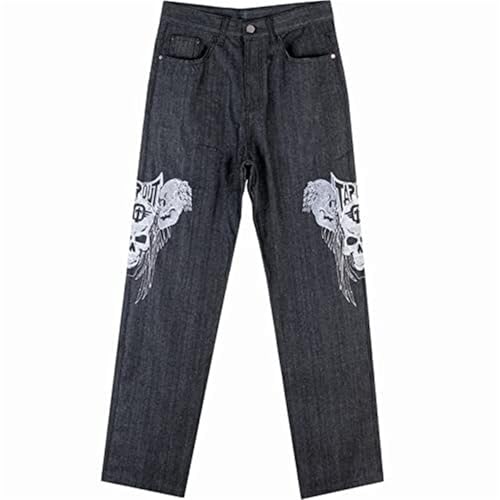 Men's Hip-Hop Embroidered Baggy Jeans - Loose Fit Printed Denim Pants for Dance Skateboard Streetwear3