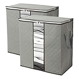 Szxc 2 Pack Foldable Erect Storage Bags Under Bed Closet Organizer 18 x 11 x 19 inch (L x W x H) - for Quilt Blanket Pillow Clothes Bedding - Clear Window & Handles - Easy to Fit 5 Throw Pillows