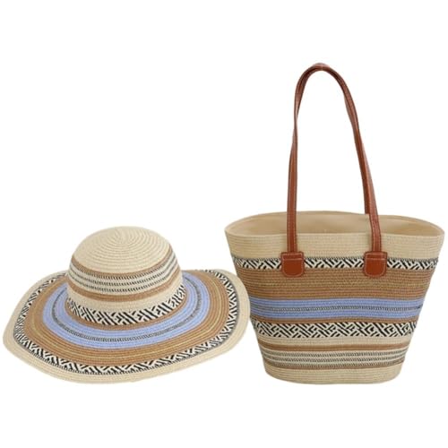 El Mejor Listado de Cubos para usar con bolsas de la compra - 5 favoritos. 42 Sanfly Conjunto De Bolso Y Sombrero De Playa para Mujer, Elegante Bolso De Mano a Rayas con Cremallera, Gorra Tipo Cubo para Playa, Viajes Y Compras.