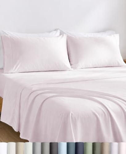 Image of California Design Den 100% Egyptian Cotton Percale Sheets King, Soft Rose | Certified & Backed by GH Seal, Light, Airy & Crisp Percale for Hot Sleepers, 16 inch Deep Pocket, All-Around Elastic, 4pc Set