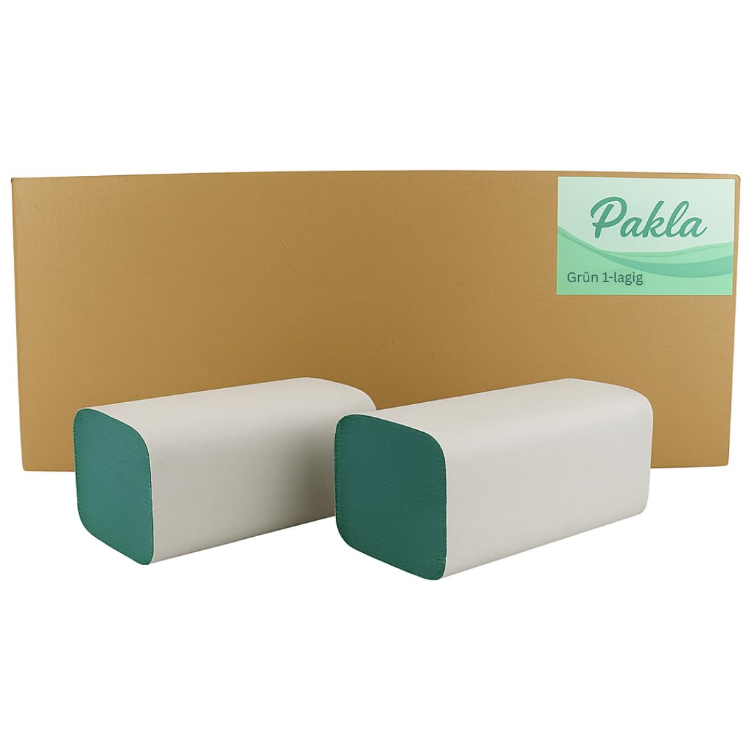 Enpack Pakla 5000 Papierhandtücher - 25x23 cm ZZ-Falz grün - 1-lagig Papiertücher - Allzweck Handtücher - Spender tauglich - Universal Handtuchpapier - Einweghandtücher - Einmalpapier