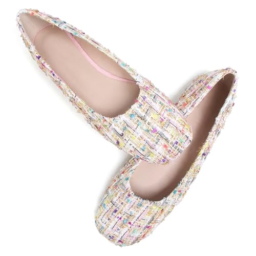 Image of ChaiRong Zhou Women Square Toe Ballets Flats Comfort Slip On Walking Shoes for Driving