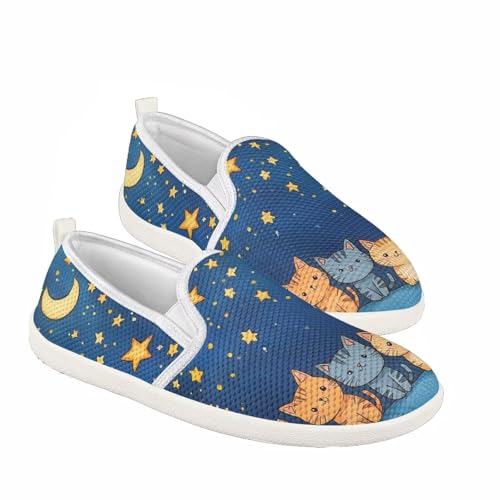 JoyLamoria Cartoon Cat Print Causal Sneakers Womens Sport Shoes Slip On Loafer Flats reathable Lightweight Walking Shoes Footwear - Main Image