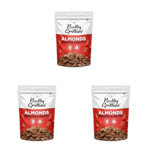 Image of Nutty Gritties Premium California Roasted and Lightly Salted Almonds 200g, Lightly Salted, Dry Roasted, Non Fried, Zero Oil, Crunchy Healthy Snack (Pack of 3)