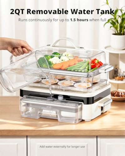 Image of AIRMSEN Glass Food Steamer for Cooking | 8.5QT 2-Tier & External Water Tank