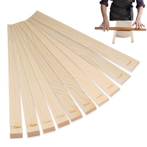 10 Stück Töpferwerkzeug,34 x 2 cm Rolling Pin Guides,5 Größe 3/5/7/10/12 mm Töpfer Rollführungsstäbe,Buchenholz-Material,Nudelholz-Führungsstäbe,Töpferei Werkzeuge für Töpferwerkstätten,Heimwerker
