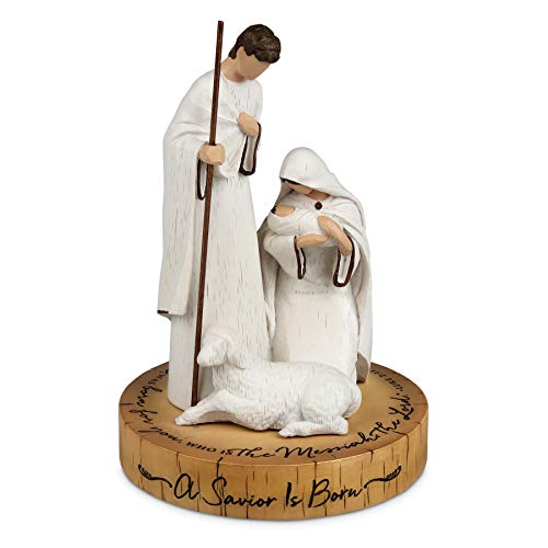 Lighthouse Christian Products A Savior is Born Woodgrain Pedestal 7 Inch Resin Nativity Sculpture