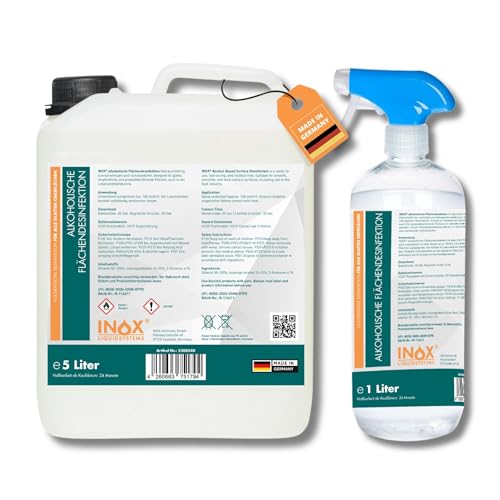 INOX® Flächendesinfektionsmittel 5+1L – Alkoholische Flächendesinfektion für alle glatten Oberflächen – Hochwirksames Desinfektionsmittel für Flächen