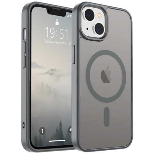 Image of SUPFINE Magnetic for iPhone 15 Plus Case & iPhone 14 Plus Case(Compatible with MagSafe) (Military Grade Drop Protection) Slim Translucent Shockproof with Anti-Fingerprint Phone Case,Gray