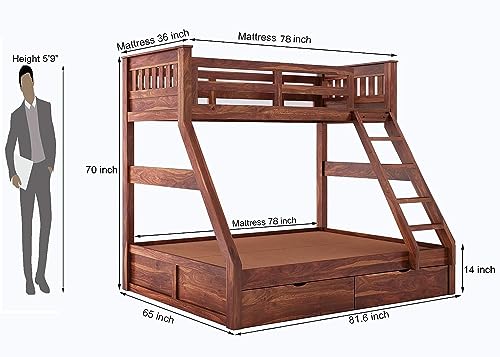 STRATA FURNITURE Sheesham Wood Bunk Bed with 2 Drawers Honey Finish - Image 3