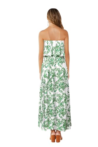 Image of ZMPSIISA Women's Summer Off The Shoulder Maxi Dress Ruffle Strapless Blue White Porcelain Boho Casual Loose Long Dresses