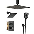 CASAINC 12-inch Thermostatic Shower System Ceiling Mounted 3 Function Luxury Dual Shower Head with Handheld Spray (Matte Black)