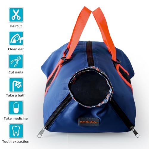 Image of Cinf Cat Nail Clipping Cleaning Grooming Restraint Bag （Free Muzzle） No Scratching Biting for Bathing Nail Trimming Injecting Examining((Navy Blue,M)