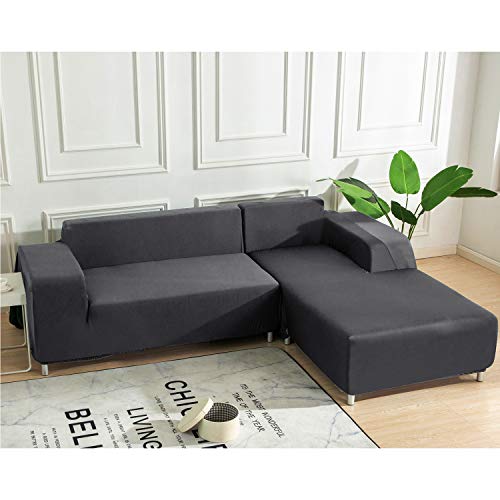 WOMACO L Shape Sofa Covers Sectional Sofa Cover 2 pcs Stretch Sofa Slipcovers for L-Shape Couch (L-Shape 2+3 Seats, Dark Gray)