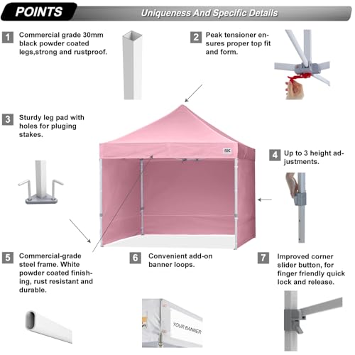 Image of ABCCANOPY Commercial Pop Up Canopy Tent with Sidewalls 10X10,Pink