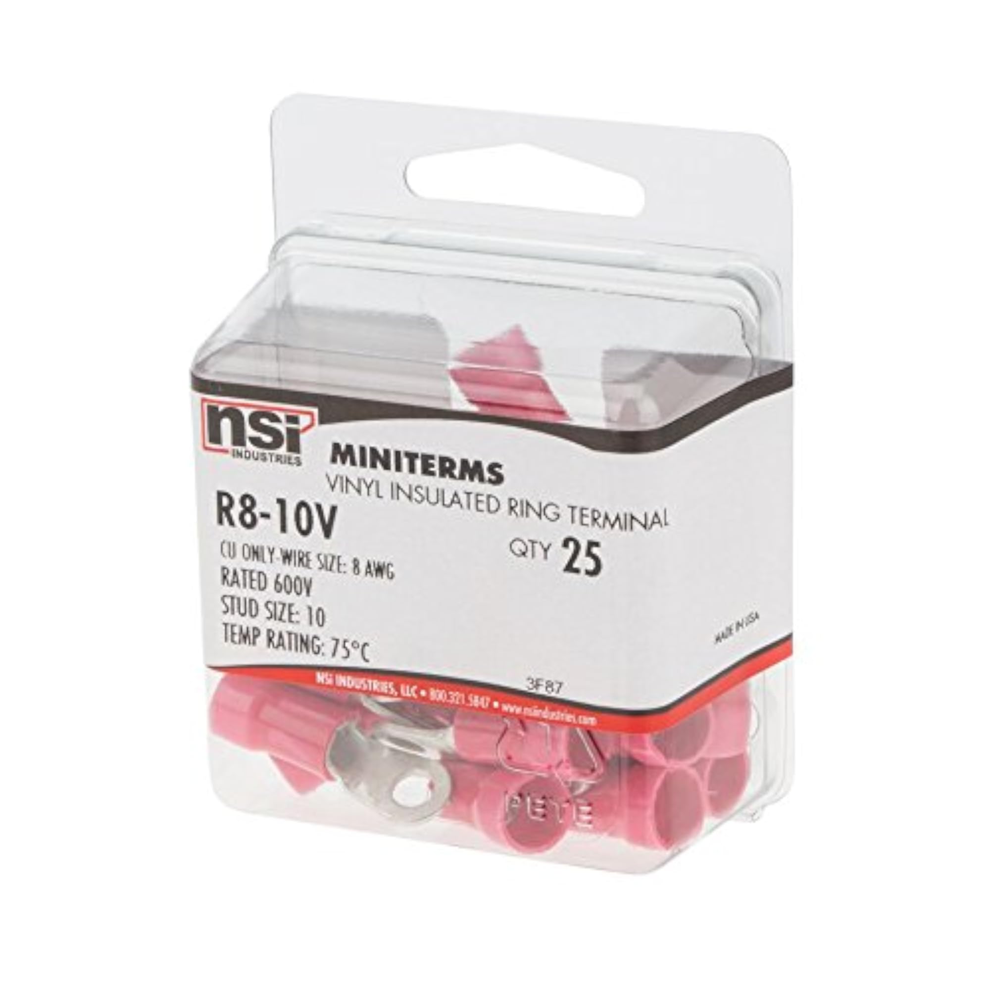 Uninsulated Ring Terminal, 8 Wire Size, 10" Stud Size