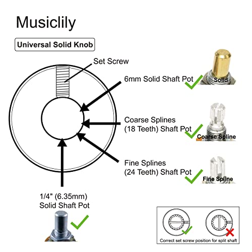 Musiclily Pro 1/4" Steel Fine Knurled Dome Knobs Universal Fitting Control Knobs with Set Screw and Indicator Dot for Electric Guitar or Bass Chrome (Set of 2) - Image 3