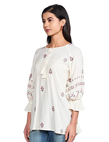 Image of Max Women's Regular Fit Embroidered Tie-Up Neck Raglan Sleeve Tunic