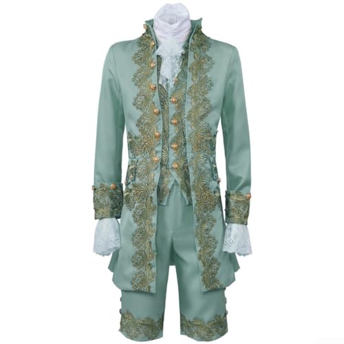 Disfraz victoriano para hombre, estilo medieval rococó, estilo príncipe, cosplay, elegante traje rococó Tudor con ajuste cómodo (verde L)