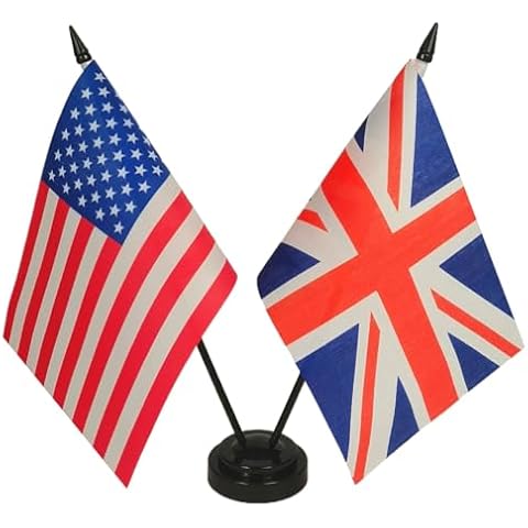 Zigvert US American & Britain Friendship Table Flag Display, American & Britain Table Flag, American & UK Twin Table Flag Set-Miniature American & UK Desktop Flag Cover