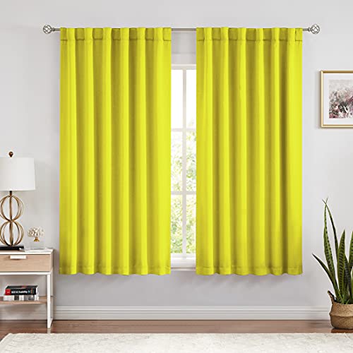Yellow Blackout Curtains for Bedroom 63-inch Length, Room Darkening Window Treatments Set 2 Panels, 52" W Triple Weave Back Tab/Rod Pocket Drapes for Living Room
