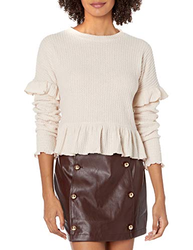KENDALL + KYLIE Women's Smocked Sleeve Ruffle Blouse, Ivory, Medium