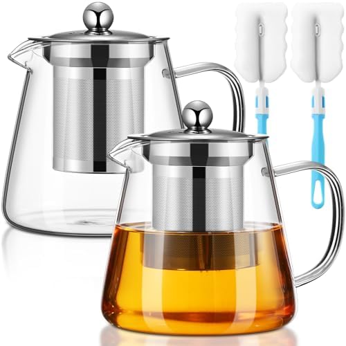 Layhit 2 Pack Glass Teapot with Infusers Clear Glass Tea