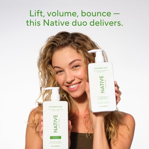 Image of Native Shampoo and Conditioner Contain Naturally Derived Ingredients | All Hair Type Color & Treated From Fine to Dry Damaged, Sulfate & Dye Free - Cucumber & Mint, 16.5 fl oz each (2 pack)