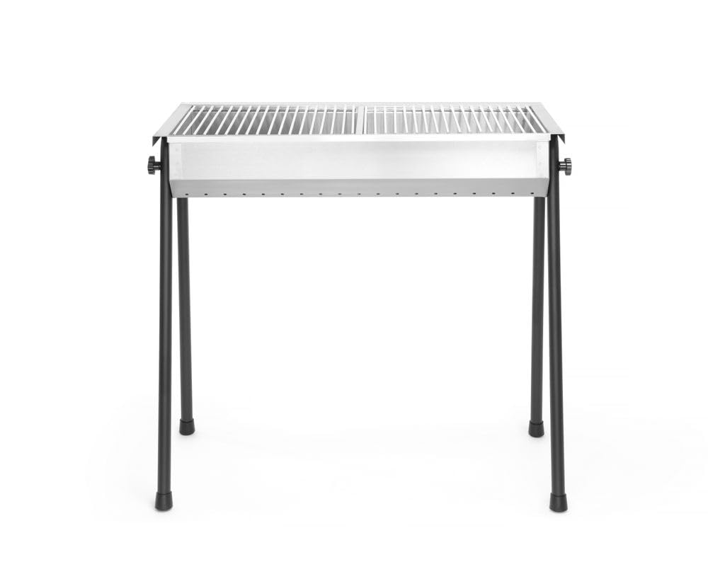 HENDI Holzkohlegrill, inkl 2 roste von je 345x345mm, Model Patio, mit abnehmbaren Füßen, Bräter, BBQ, nur für Verwendung im Aussenbereich, 770x380x(H)760, Edelstahl 18/0