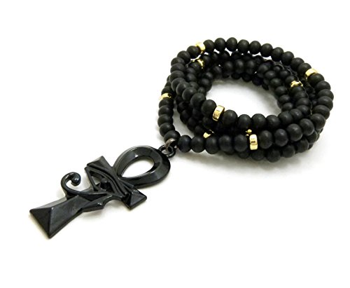 Fashion 21 Egyptian Eye of Horus Ankh Pendant Necklace, 30 inches, 6mm Black Wooden Beads, CCB Beads4