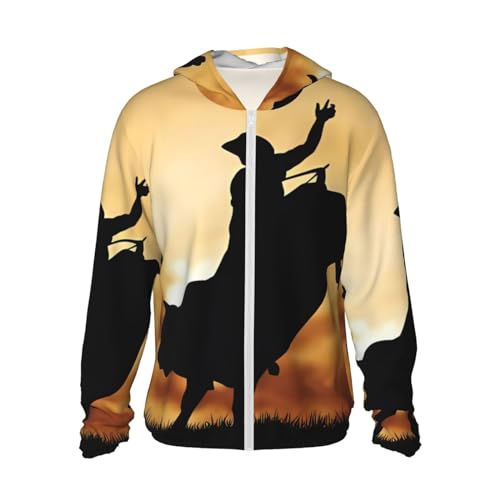 Veste à capuche imprimé Bull Riding manches longues et poches zippées
