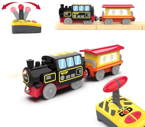 Motorized Train for Wooden Track Remote Control Train with Magnetic Connection Battery Operated Locomotive Train for Toddlers Compatible with Thomas Brio Chuggington