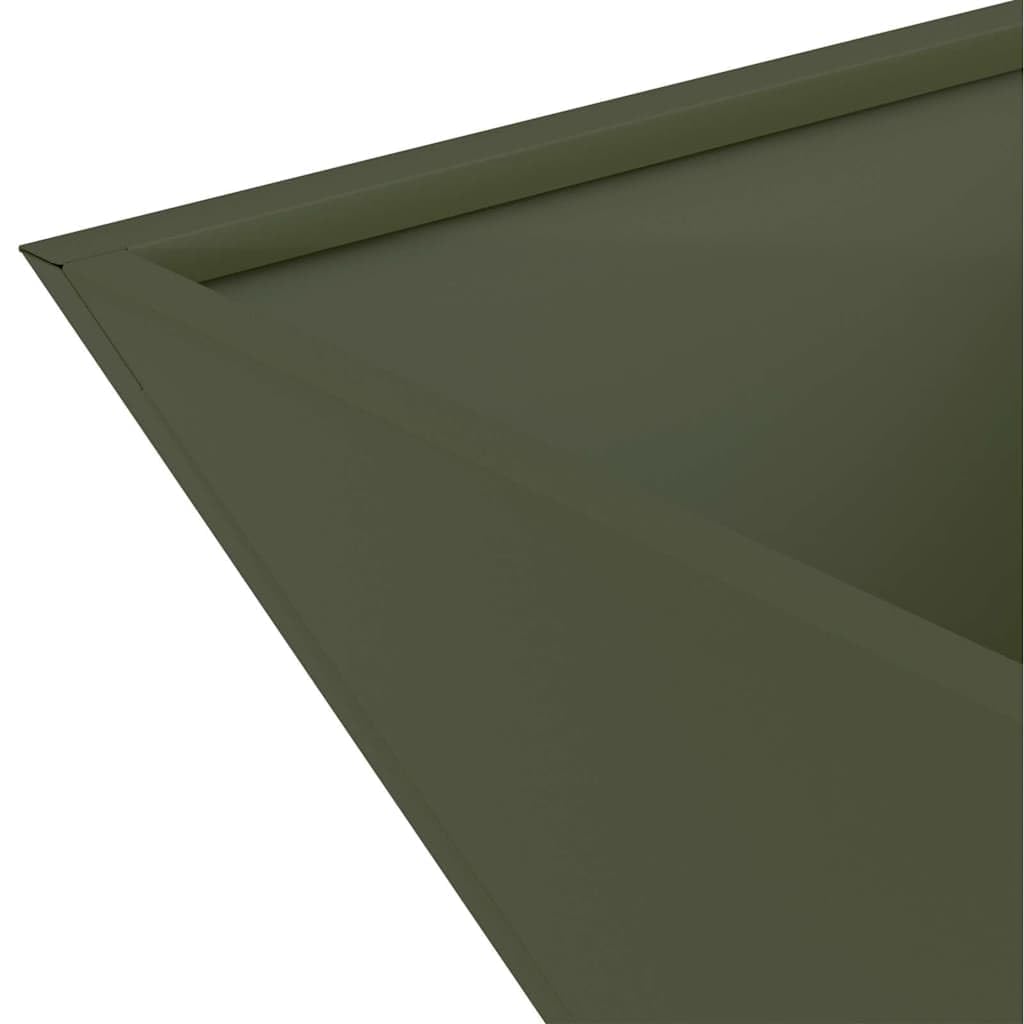 Doniczka ogrodowa Zielony oliwkowy 35 x 35 x 15 cm metalowa nowoczesna trapezowa donica na kwiaty na taras i do ogrodu stal zimnogieta łatwy montaz