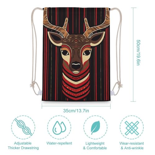 Drawstring Backpack Gym Bag Red And Brown Reindeer Cinch Sackpack Waterproof Beach Bag for Women Men2