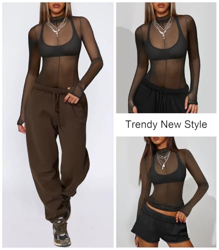 Mesh Sheer Long Sleeve Layering Tops for Women Mock Neck Sexy Going Out Lace Tee Shirt See Through Party Club Concert Blouse2