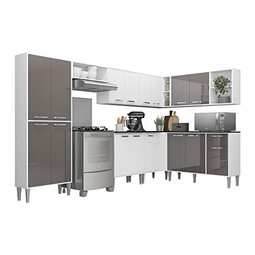 Cozinha Completa Multimóveis Xangai Soul Fg3284 com Armário e Balcão Branca/lacca Fumê