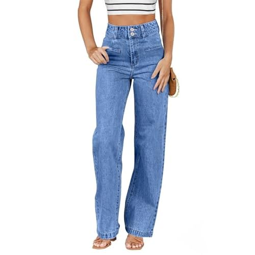 Sidefeel Women’s Jeans High Waisted Straight Leg Stretchy Jeans Trendy Welt Pockets Loose Wide Leg Ankle Denim Pants