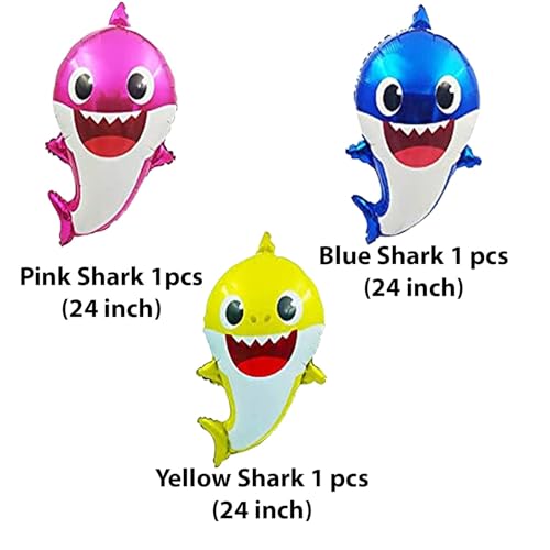 Image of Party Propz Baby Shark Theme Birthday Decorations - 5 Pcs 2nd Birthday Party Decoration For Boys| 2nd Birthday Decorations For Girls| Baby Shark Balloons | Foil Balloons For Birthday Decoration, Multi